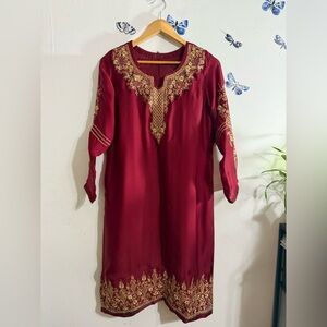 ✨ Bangladeshi Silk Sharara Suit – Maroon & Cream | Embroidered & Sequined ✨
